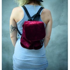 Deep Red Crushed Velvet Mini Backpack